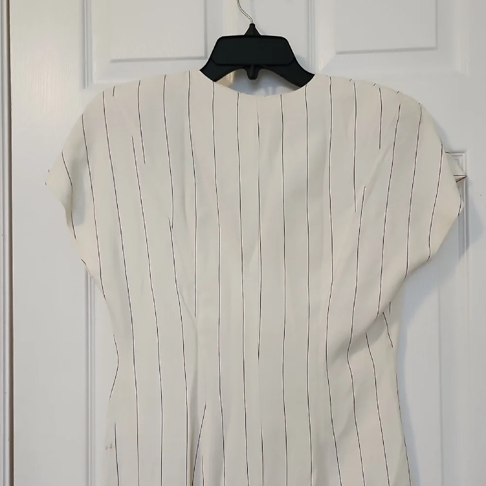 Elegant Cream Striped Mini Dress - Picture 6 of 11